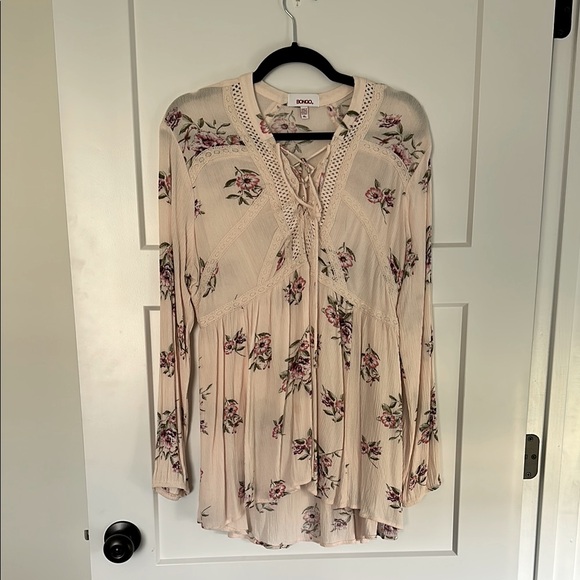 Floral Lace-Up Blouse - Picture 1 of 7